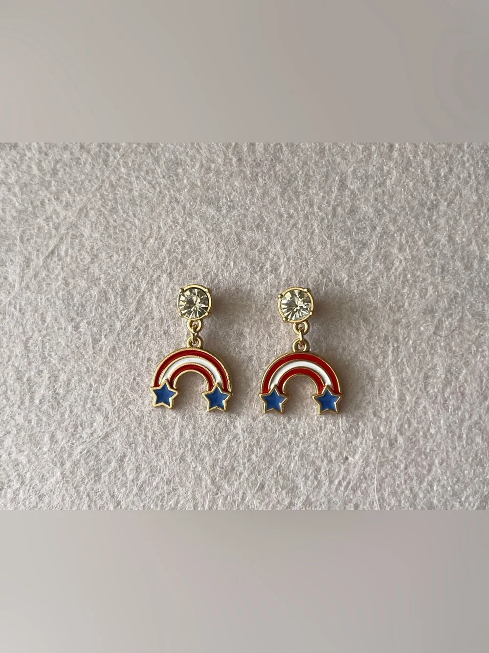 Red & White Rainbow With Blue Stars USA Rhinestone Earrings